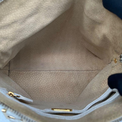 FENDI Hand Bag Tote Purse Canvas Leather White Authentic