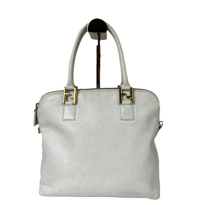 FENDI Hand Bag Tote Purse Canvas Leather White Authentic