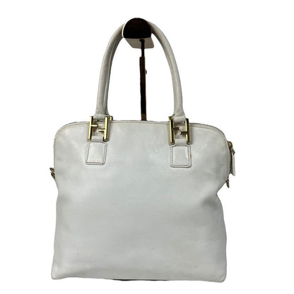 FENDI Hand Bag Tote Purse Canvas Leather White Authentic
