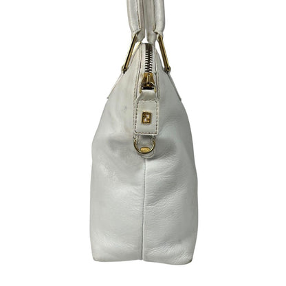 FENDI Hand Bag Tote Purse Canvas Leather White Authentic