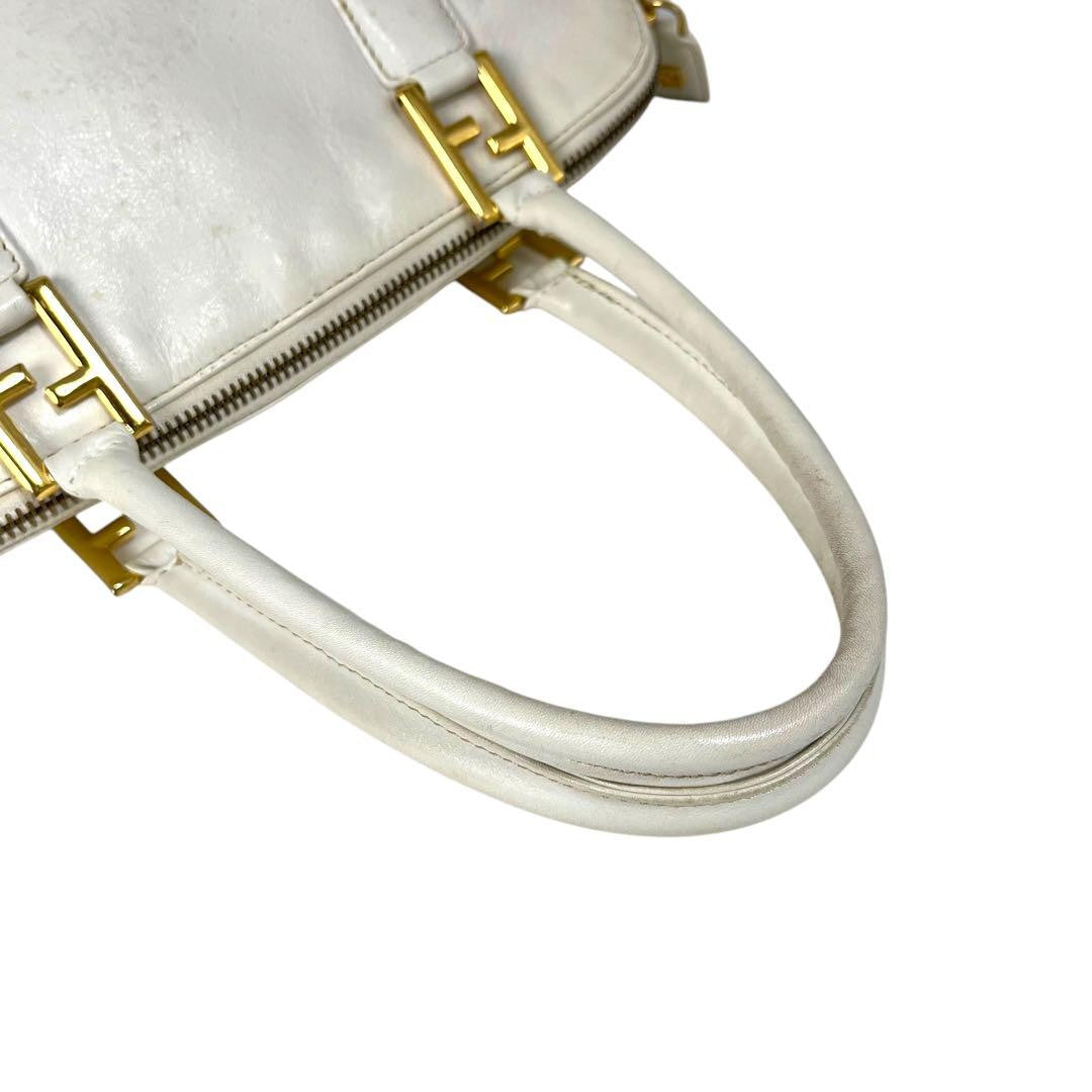FENDI Hand Bag Tote Purse Canvas Leather White Authentic