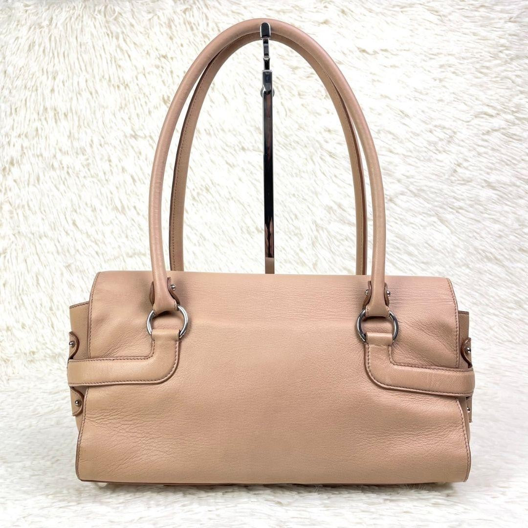 Salvatore Ferragamo Hand Shoulder Bag Tote Purse Gancini Leather Beige Authentic
