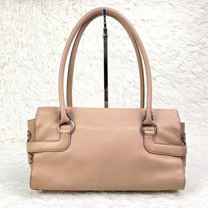 Salvatore Ferragamo Hand Shoulder Bag Tote Purse Gancini Leather Beige Authentic