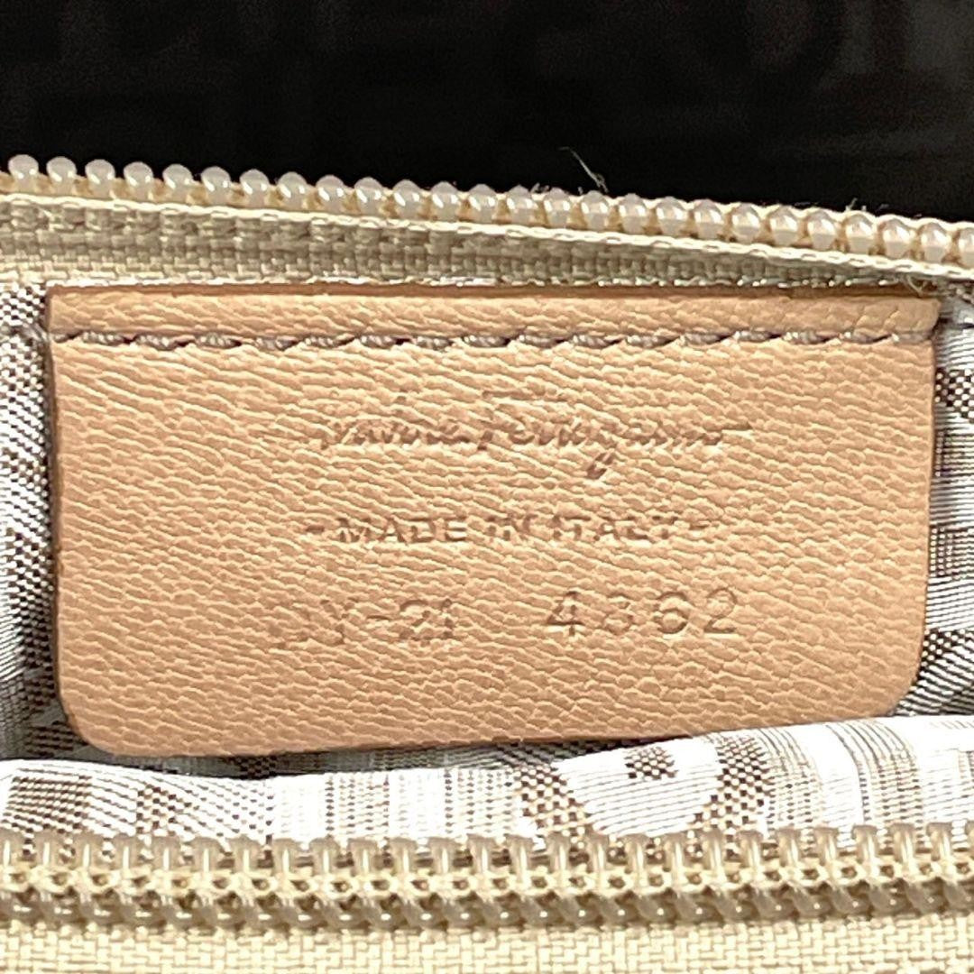 Salvatore Ferragamo Hand Shoulder Bag Tote Purse Gancini Leather Beige Authentic