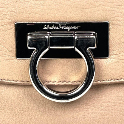 Salvatore Ferragamo Hand Shoulder Bag Tote Purse Gancini Leather Beige Authentic