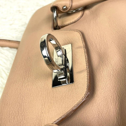 Salvatore Ferragamo Hand Shoulder Bag Tote Purse Gancini Leather Beige Authentic