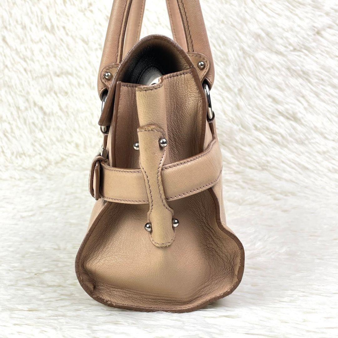 Salvatore Ferragamo Hand Shoulder Bag Tote Purse Gancini Leather Beige Authentic