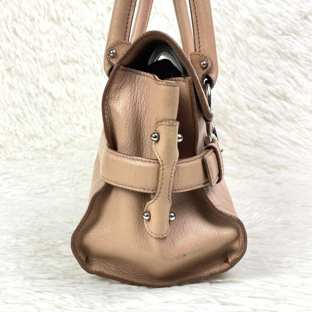 Salvatore Ferragamo Hand Shoulder Bag Tote Purse Gancini Leather Beige Authentic
