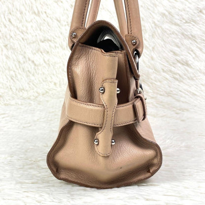 Salvatore Ferragamo Hand Shoulder Bag Tote Purse Gancini Leather Beige Authentic