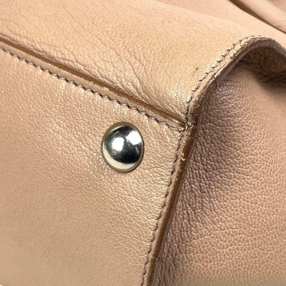 Salvatore Ferragamo Hand Shoulder Bag Tote Purse Gancini Leather Beige Authentic