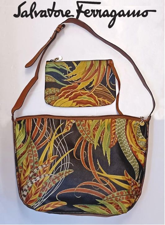 Salvatore Ferragamo Shoulder Bag Purse Leather PVC Multicolor Authentic