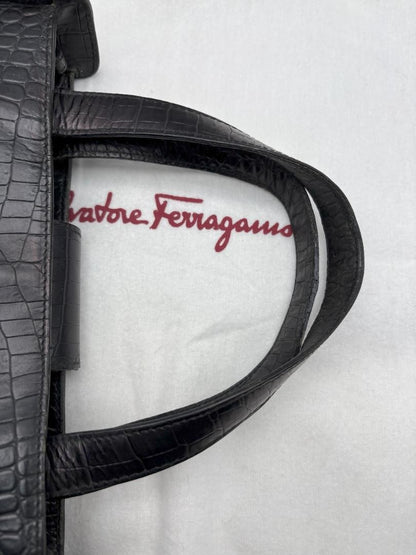 Salvatore Ferragamo Hand Shoulder Bag Tote Purse 2way Vara Leather Black Auth