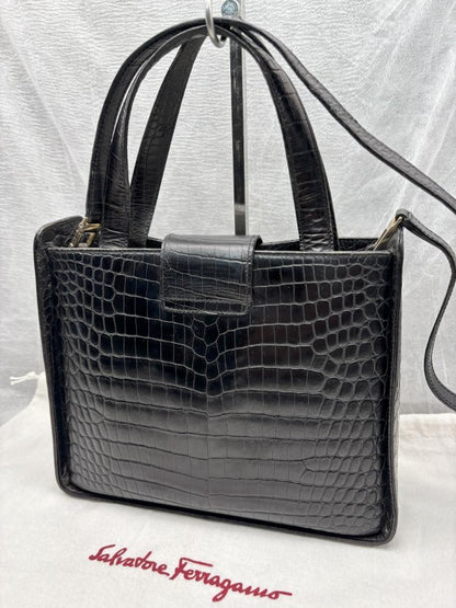 Salvatore Ferragamo Hand Shoulder Bag Tote Purse 2way Vara Leather Black Auth