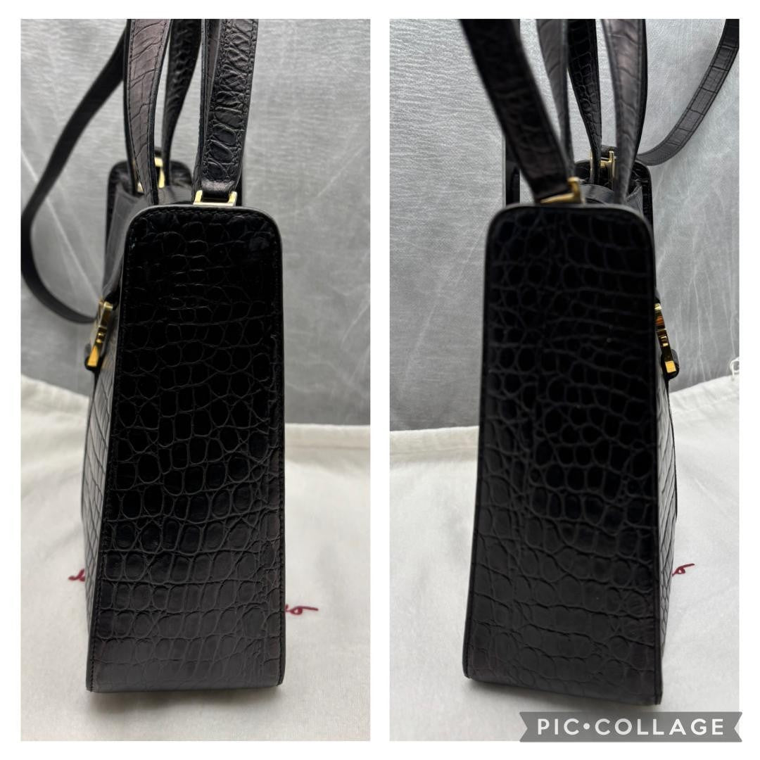 Salvatore Ferragamo Hand Shoulder Bag Tote Purse 2way Vara Leather Black Auth