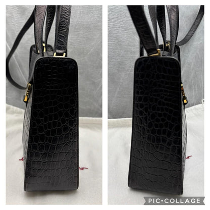 Salvatore Ferragamo Hand Shoulder Bag Tote Purse 2way Vara Leather Black Auth