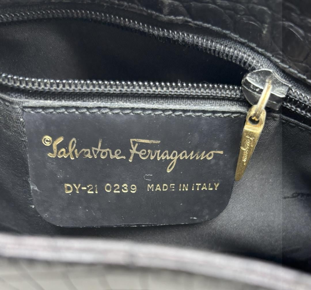 Salvatore Ferragamo Hand Shoulder Bag Tote Purse 2way Vara Leather Black Auth