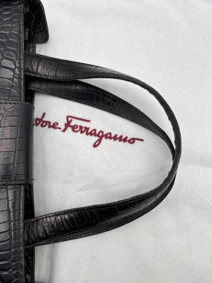 Salvatore Ferragamo Hand Shoulder Bag Tote Purse 2way Vara Leather Black Auth