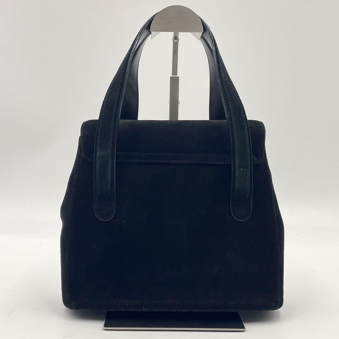 Salvatore Ferragamo Hand Bag Tote Purse Gancini Suede Black Authentic