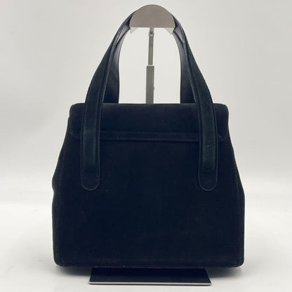 Salvatore Ferragamo Hand Bag Tote Purse Gancini Suede Black Authentic