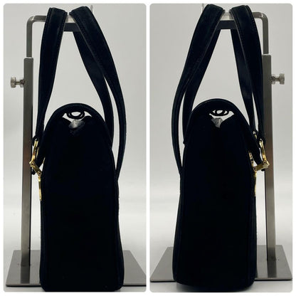 Salvatore Ferragamo Hand Bag Tote Purse Gancini Suede Black Authentic