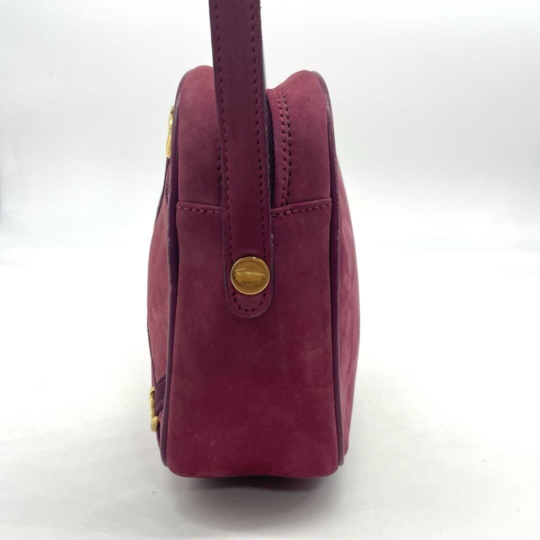 Salvatore Ferragamo Shoulder Bag Purse Vara Suede Leather Bordeaux Authentic