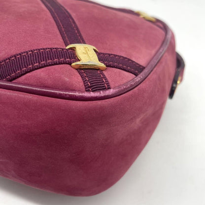 Salvatore Ferragamo Shoulder Bag Purse Vara Suede Leather Bordeaux Authentic