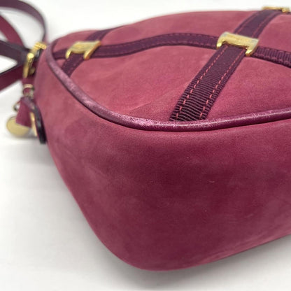 Salvatore Ferragamo Shoulder Bag Purse Vara Suede Leather Bordeaux Authentic