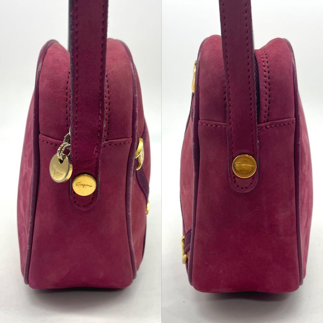 Salvatore Ferragamo Shoulder Bag Purse Vara Suede Leather Bordeaux Authentic