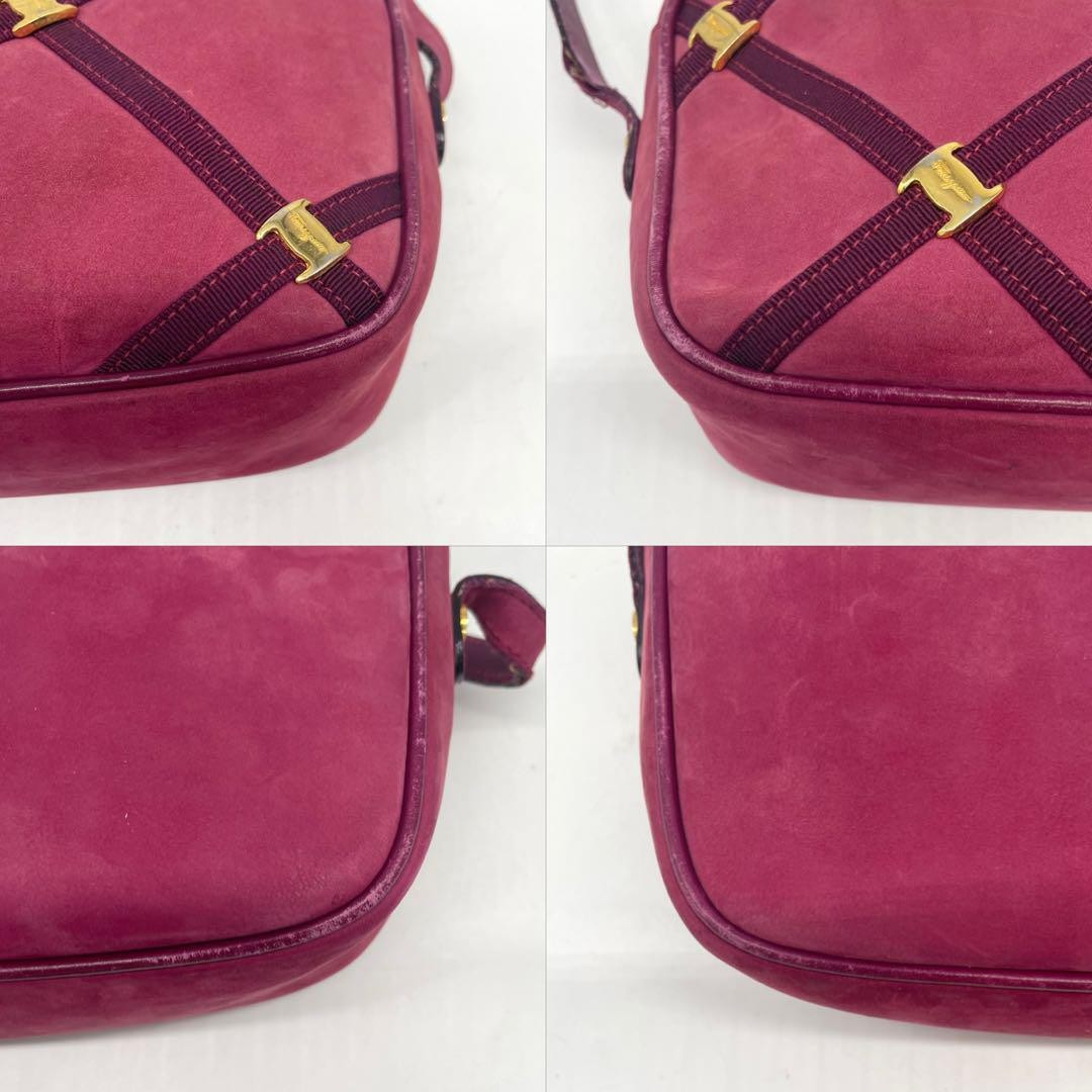 Salvatore Ferragamo Shoulder Bag Purse Vara Suede Leather Bordeaux Authentic