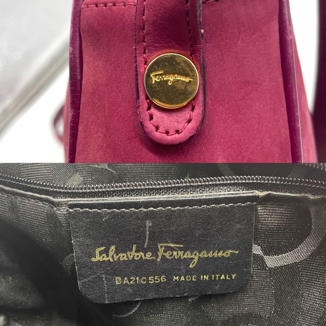 Salvatore Ferragamo Shoulder Bag Purse Vara Suede Leather Bordeaux Authentic