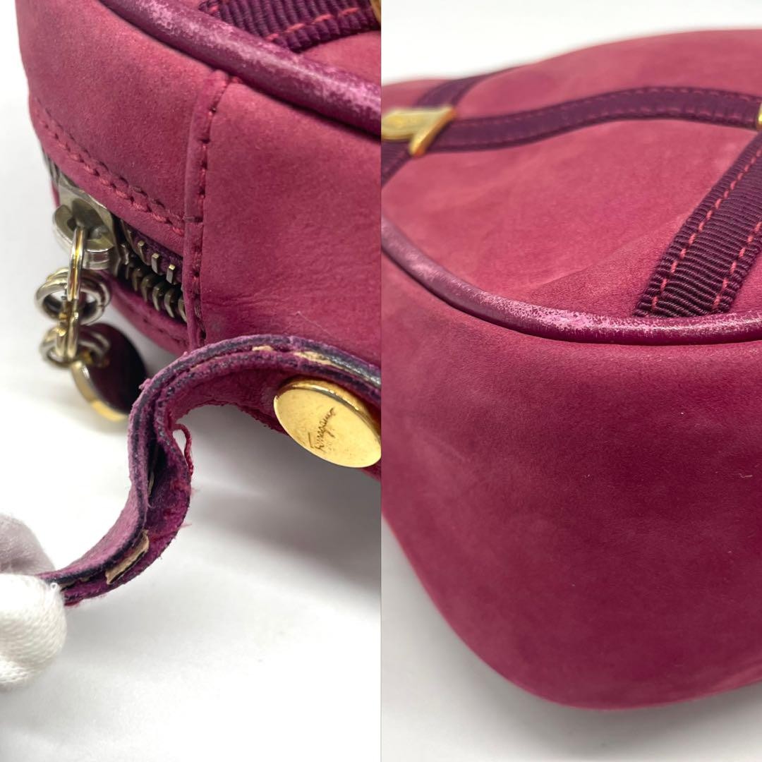 Salvatore Ferragamo Shoulder Bag Purse Vara Suede Leather Bordeaux Authentic