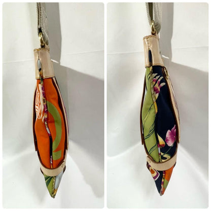 Salvatore Ferragamo Shoulder Bag Purse Canvas Leather Multicolor White Authentic