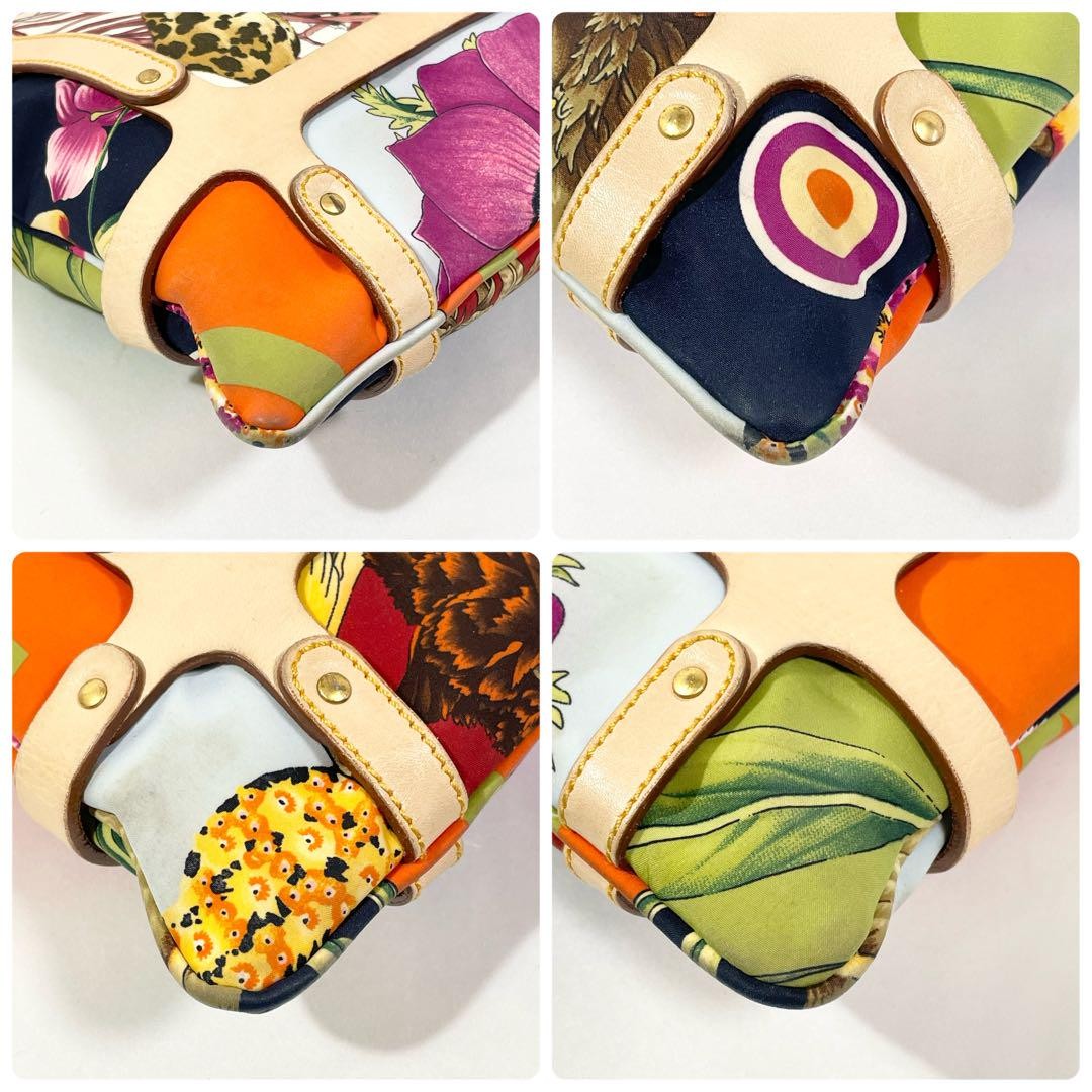 Salvatore Ferragamo Shoulder Bag Purse Canvas Leather Multicolor White Authentic