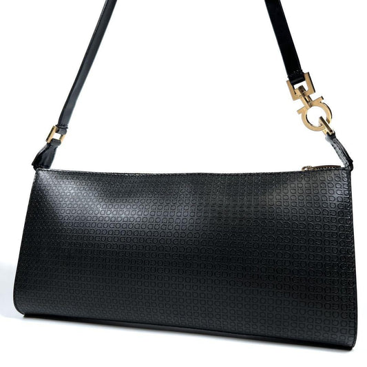 Salvatore Ferragamo Accessory Pouch Shoulder Bag Purse Gancini PVC Leather Black