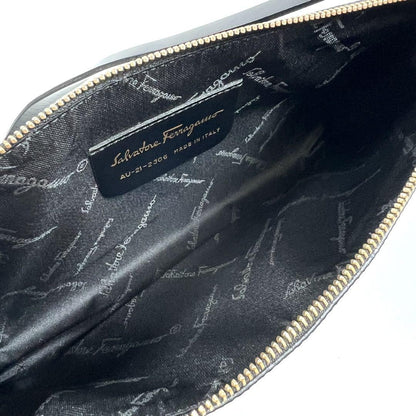 Salvatore Ferragamo Accessory Pouch Shoulder Bag Purse Gancini PVC Leather Black