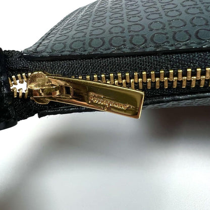 Salvatore Ferragamo Accessory Pouch Shoulder Bag Purse Gancini PVC Leather Black