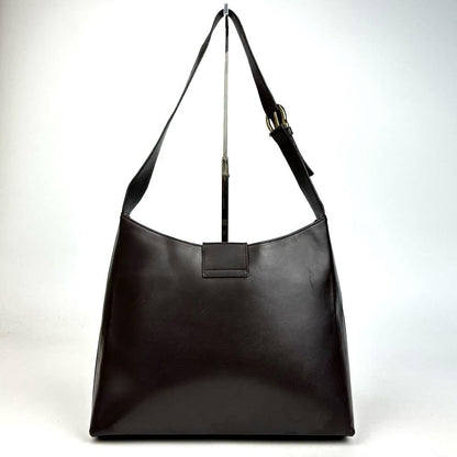 Salvatore Ferragamo Shoulder Bag Purse Gancini Leather Dark Brown Authentic