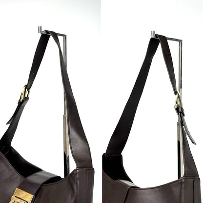 Salvatore Ferragamo Shoulder Bag Purse Gancini Leather Dark Brown Authentic