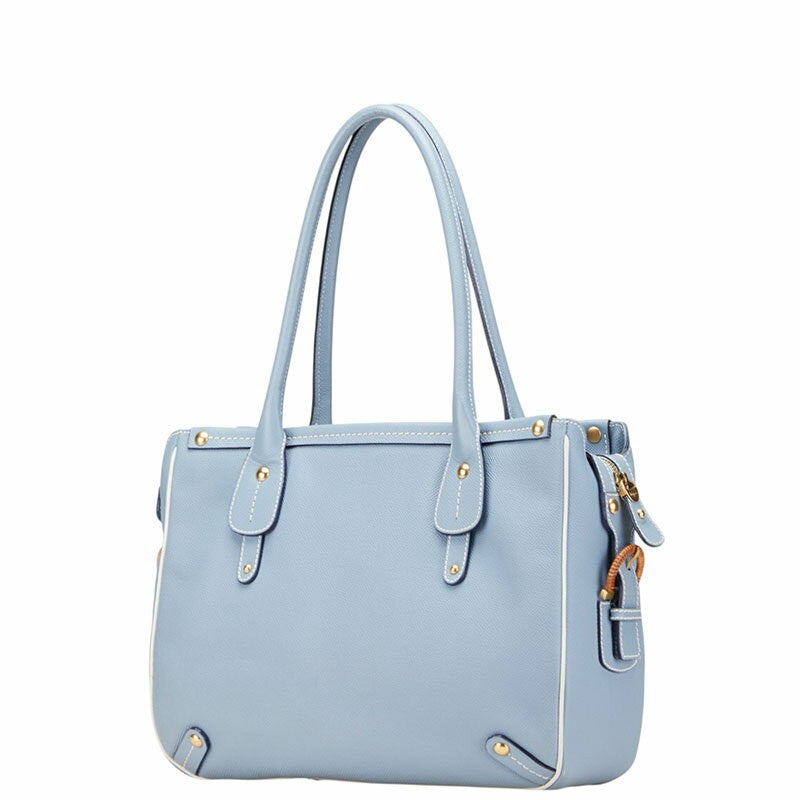 Salvatore Ferragamo Hand Bag Tote Purse Leather Light Blue Authentic