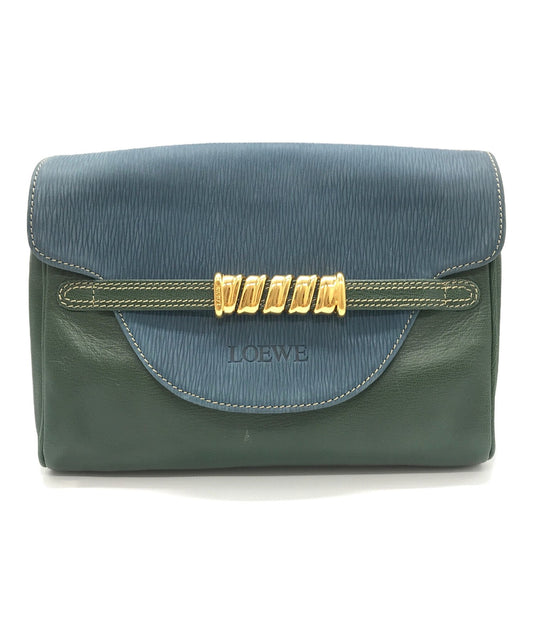 LOEWE Clutch Bag Second Bag Logo Green Blue Authentic