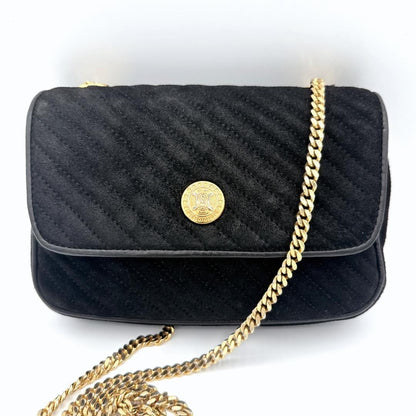 CELINE Shoulder Bag Purse Macadam Chain Black Authentic