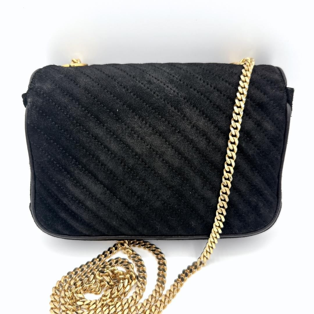 CELINE Shoulder Bag Purse Macadam Chain Black Authentic