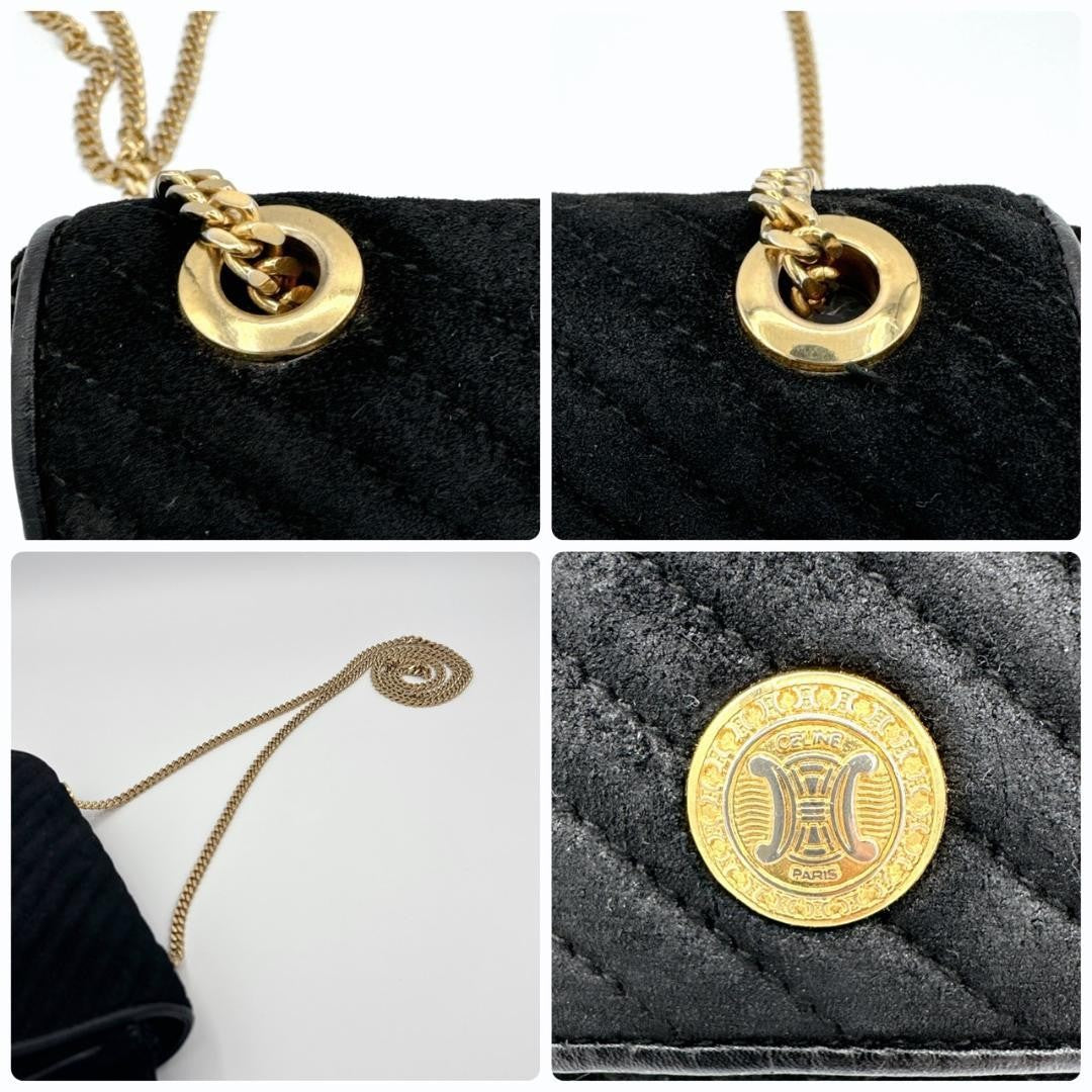 CELINE Shoulder Bag Purse Macadam Chain Black Authentic
