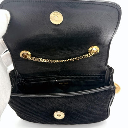 CELINE Shoulder Bag Purse Macadam Chain Black Authentic