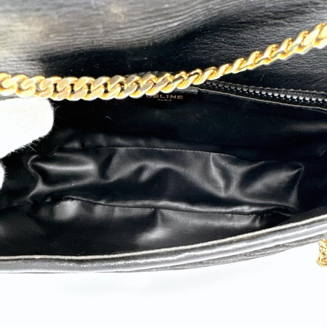 CELINE Shoulder Bag Purse Macadam Chain Black Authentic