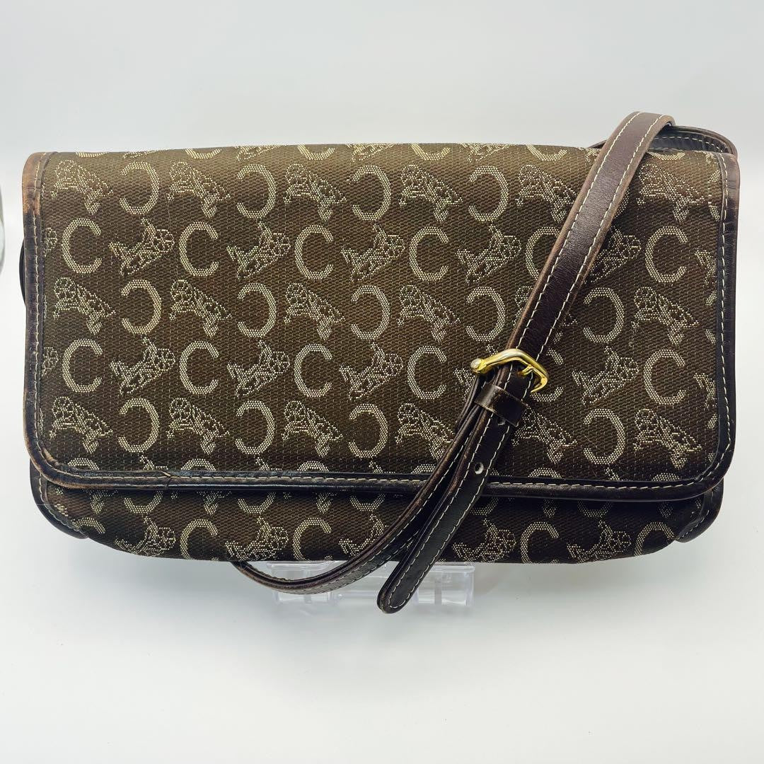 CELINE Shoulder Bag Purse Horse carriage Brown Authentic
