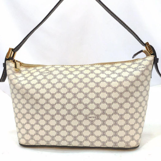 CELINE Accessory Pouch Hand Pouch Macadam Leather PVC White Authentic