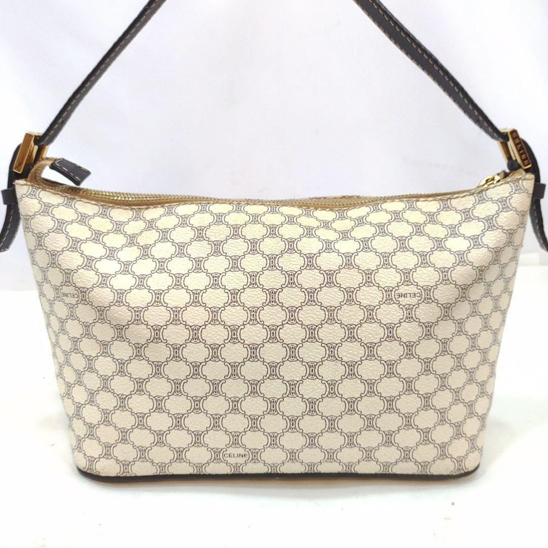 CELINE Accessory Pouch Hand Pouch Macadam Leather PVC White Authentic