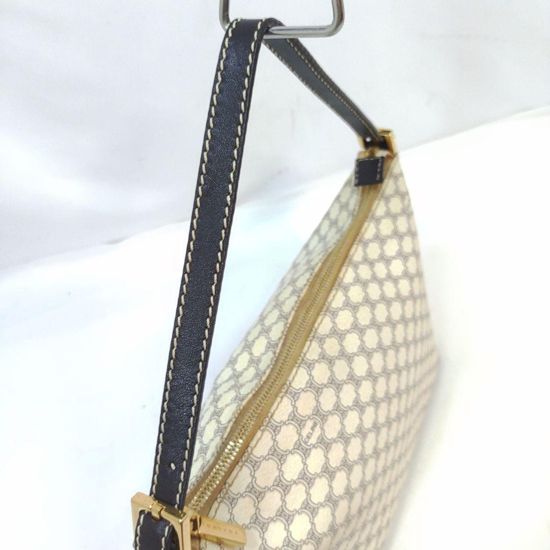 CELINE Accessory Pouch Hand Pouch Macadam Leather PVC White Authentic