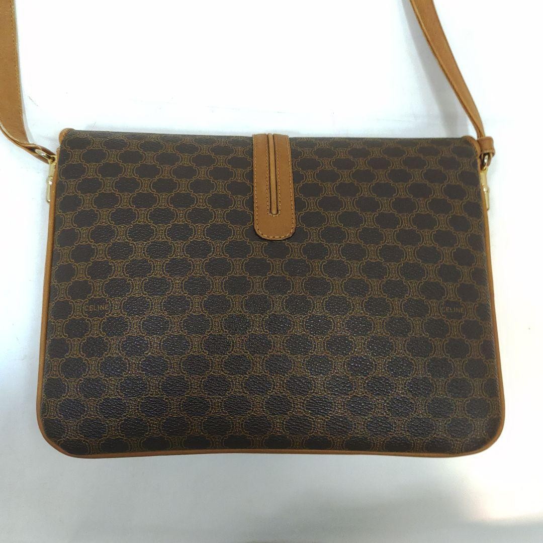 CELINE Shoulder Bag Purse Macadam Leather PVC Brown Authentic